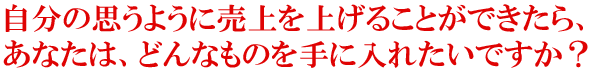 自分の思うように売上を上げることができたら、あなたは、どんなものを手に入れたいですか?
